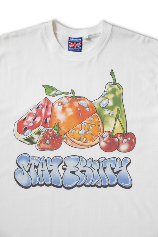 Premium Short Sleeved T-Shirt in White with Stay Fruity Print