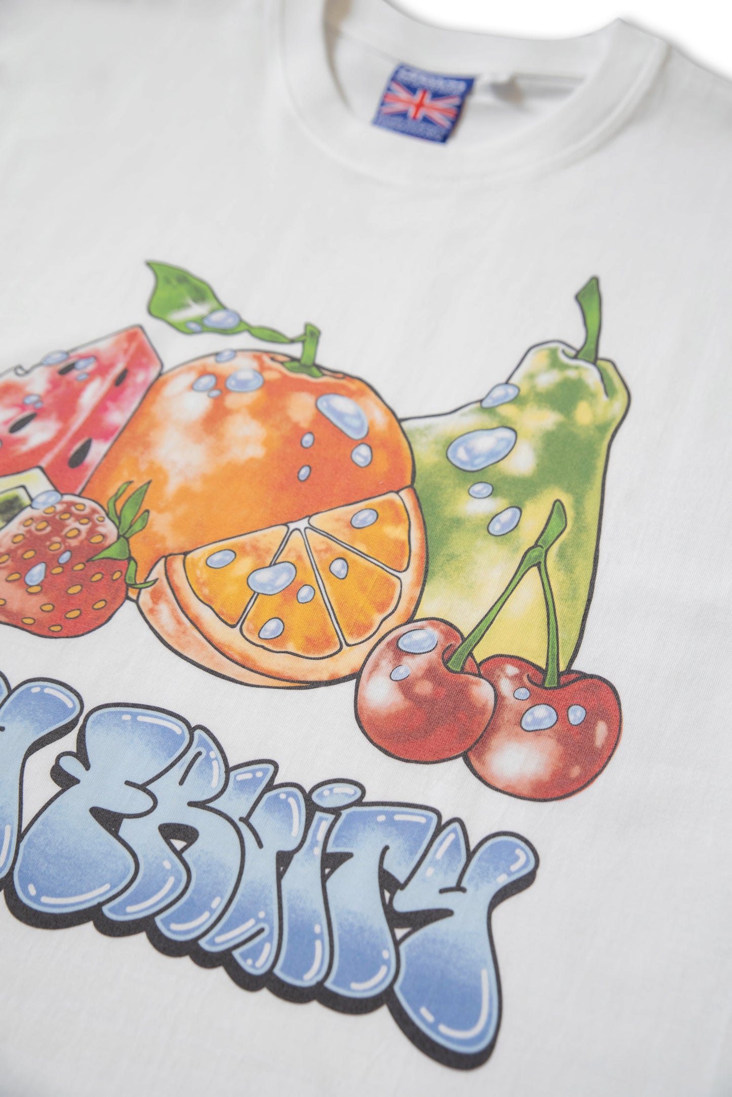 Premium Short Sleeved T-Shirt in White with Stay Fruity Print