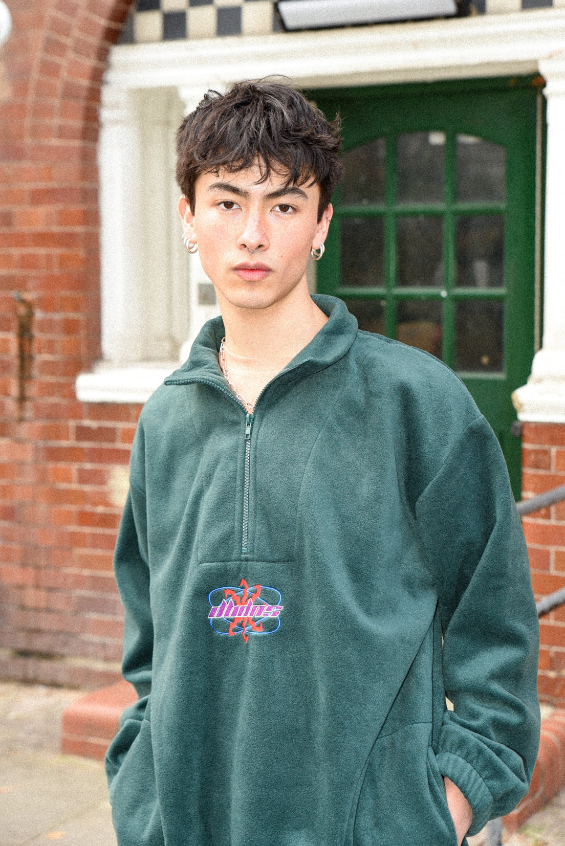 Fleece in Forest Green with Futuristic Logo Embroidery