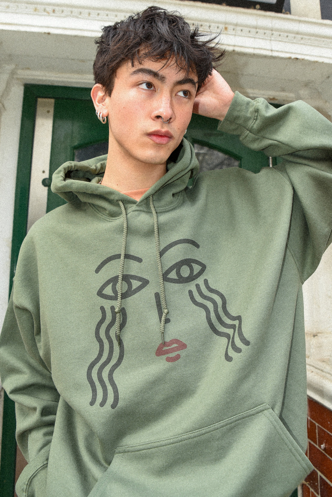 Hoodie in Military Green with Athena Print