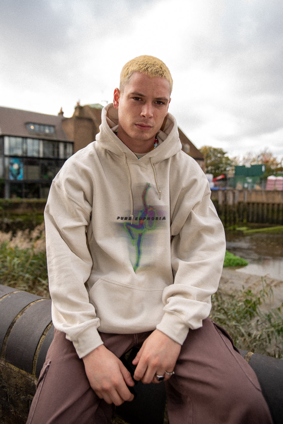 Hoodie in Sand With Pure Euphoria Print