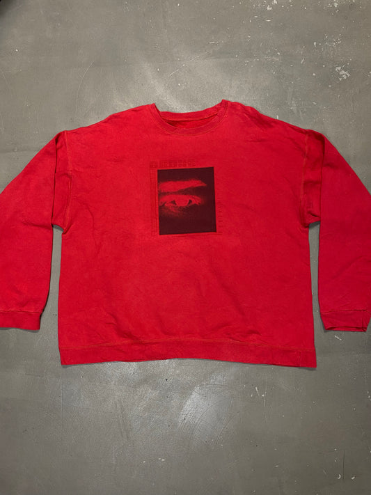 1 of 1 Reworked Vintage Sweatshirt in Red Spyware Tracking Systems Print