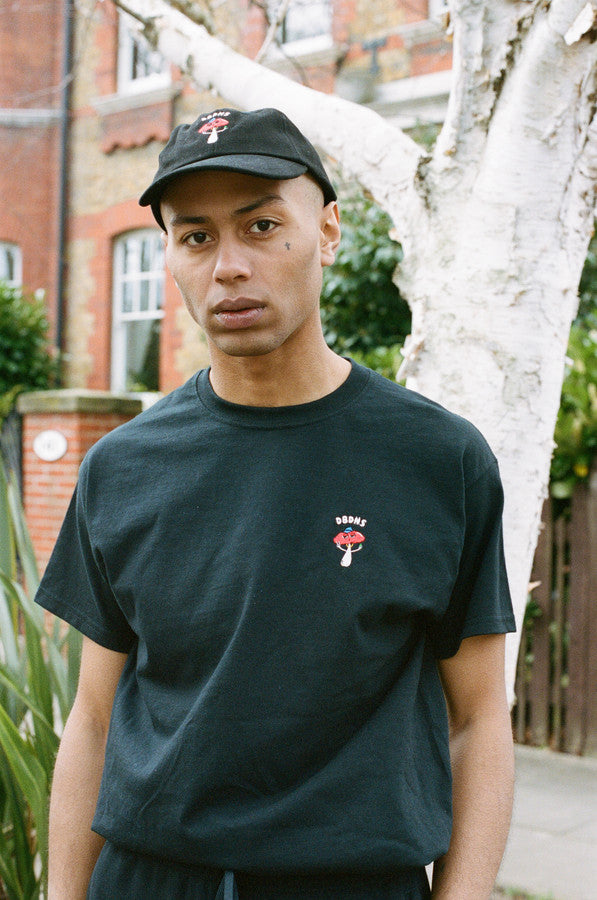 Short Sleeved T-Shirt in Black With Embroidered Bro Shroom
