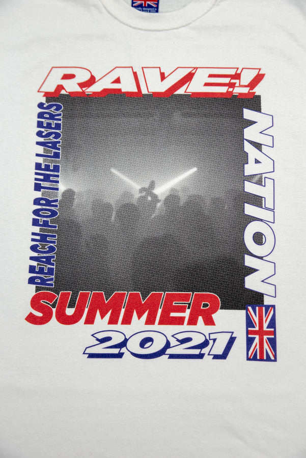 Short Sleeved T-shirt in White with Reach For The Lasers Print