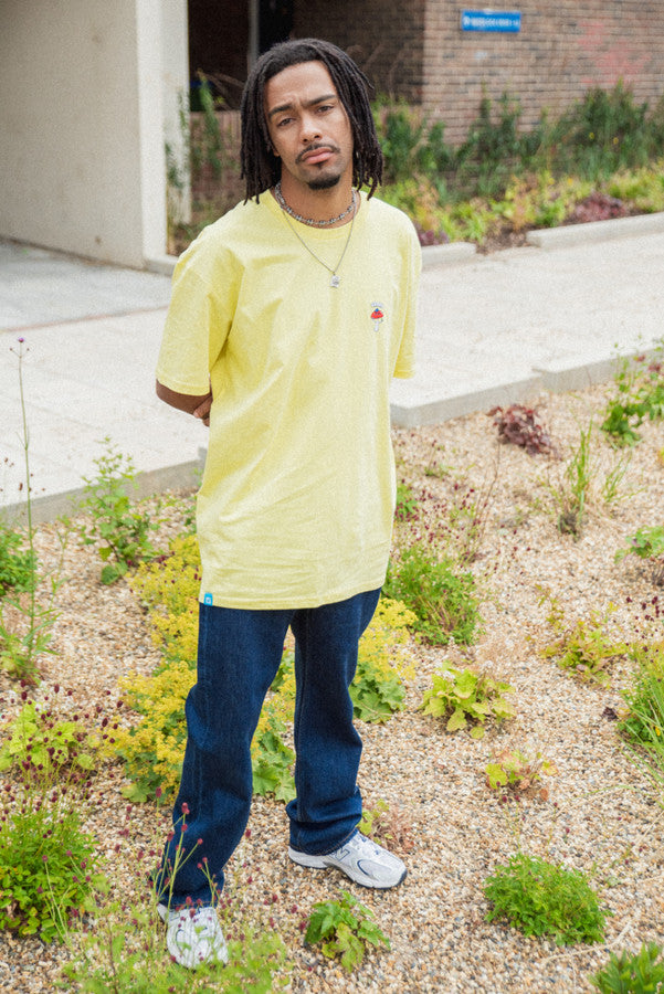 Short Sleeve Tshirt in Yellow with Bro Shroom Embroidery
