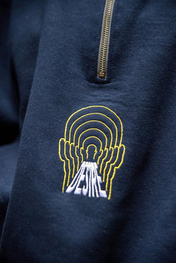 1-4 Zip Sweatshirt In Navy With Desire Embroidery - Dreambutdonotsleep