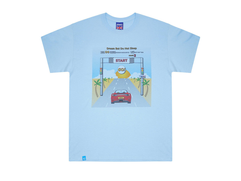 Short Sleeved T-shirt In Light Blue With Drive In To The Sunset Print
