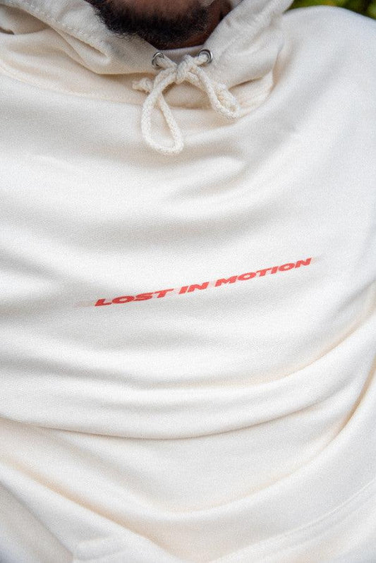 Hoodie in Neutral With Lost In Motion Logo Print - Dreambutdonotsleep