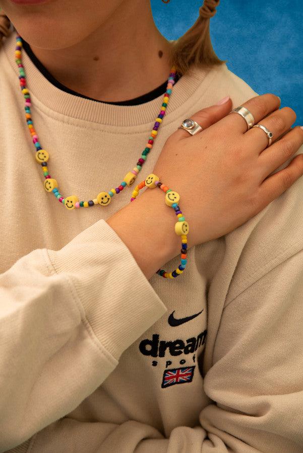 Rainbow Beaded Unisex Smiley Bracelet - Dreambutdonotsleep