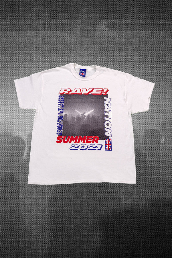 Short Sleeved T-shirt in White with Reach For The Lasers Print
