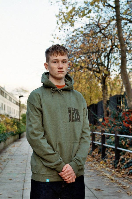 Military Green Hoodie With Printed 'The End Is Near' Design - Dreambutdonotsleep