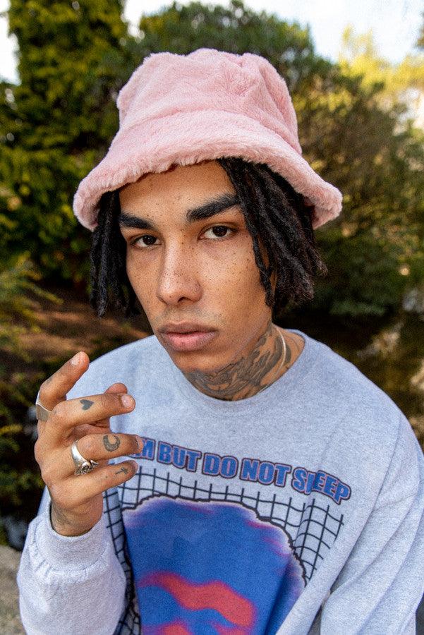 Fluffy pink hot sale bucket hat