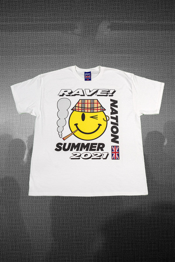Short Sleeved T-shirt in White with RAVE! NATION Print