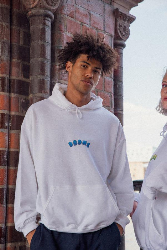 Hoodie in White with Blueberry Bubble Logo Print - Dreambutdonotsleep