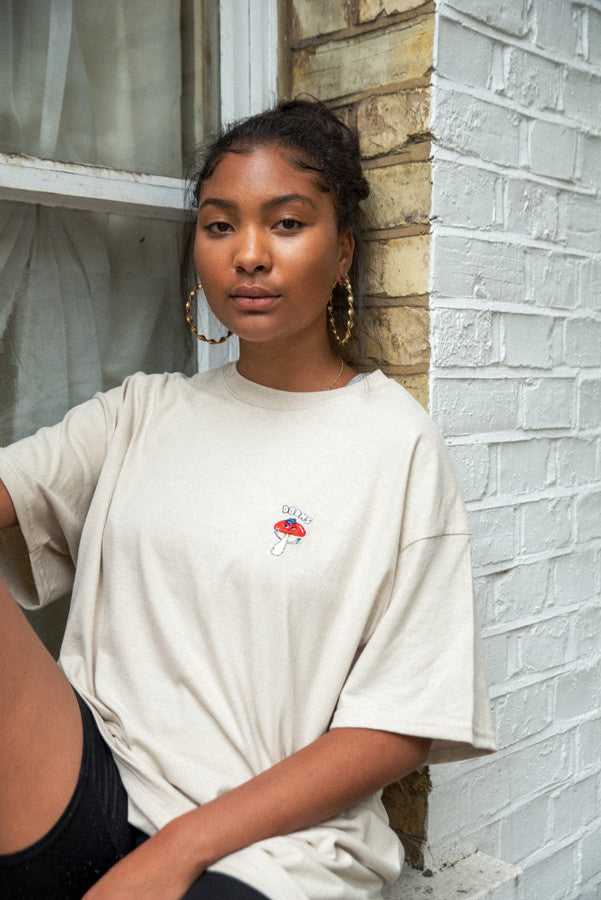 Short Sleeve Tshirt in Sand with Bro Shroom Embroidery