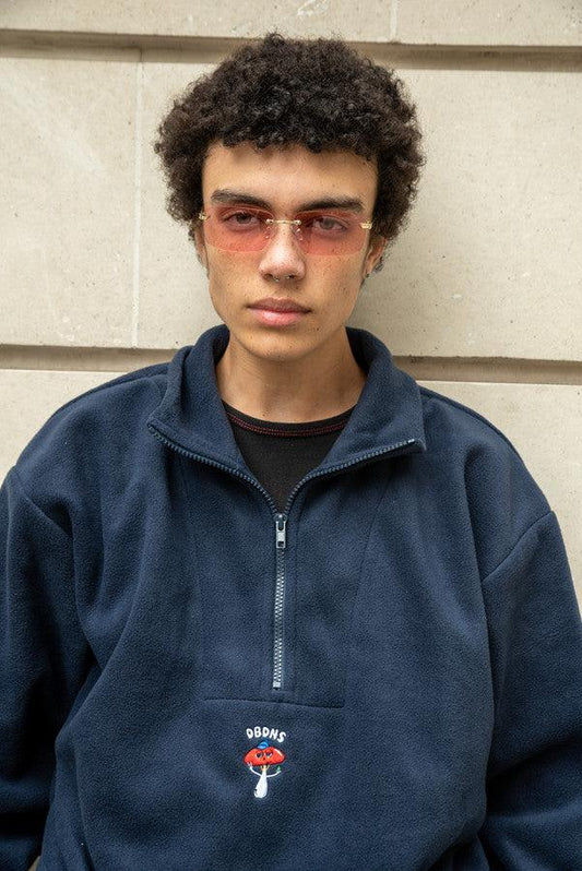 Fleece In Navy With Bro Shroom Embroidery - Dreambutdonotsleep