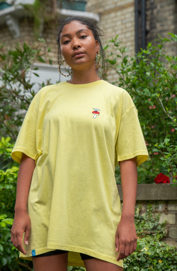 Short Sleeve Tshirt in Yellow with Bro Shroom Embroidery