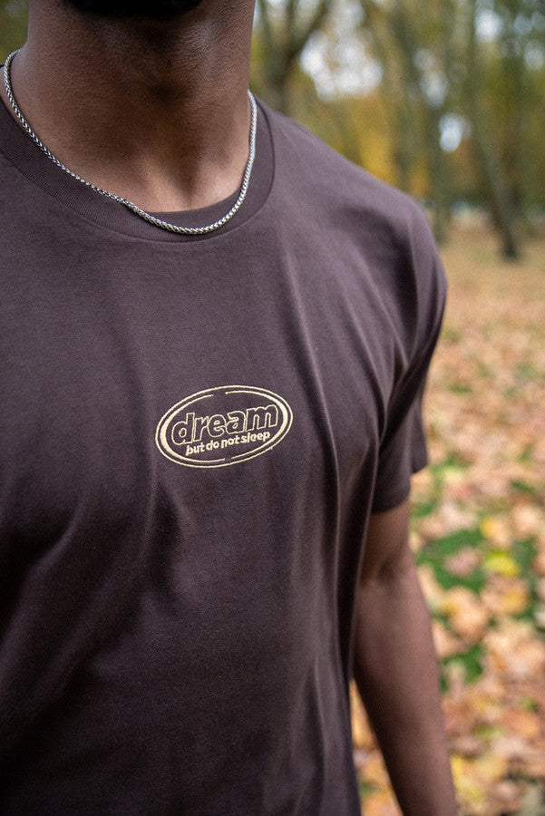 Short Sleeved T-Shirt in Dark Chocolate Brown With Oval Logo Embroidery