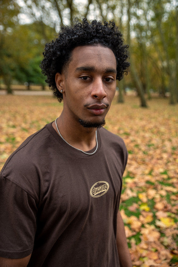 Short Sleeved T-Shirt in Dark Chocolate Brown With Oval Logo Embroidery