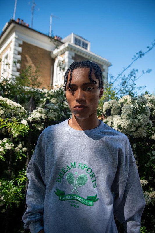 Heather Grey Sweatshirt with Catford Tennis Club Embroidery - Dreambutdonotsleep