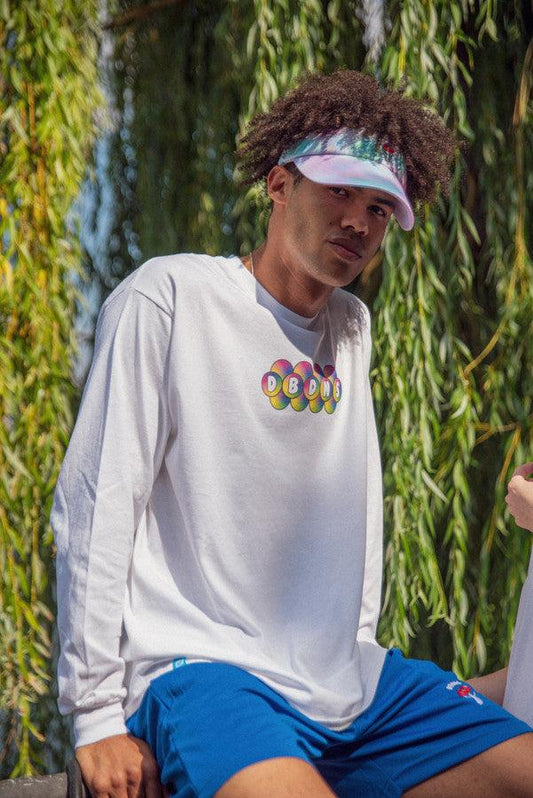 Long Sleeve Tshirt in White with Geometric Bubble Logo Print - Dreambutdonotsleep