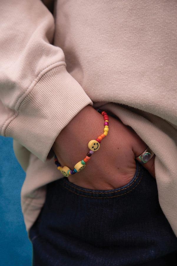 Rainbow Beaded Unisex Smiley Bracelet - Dreambutdonotsleep