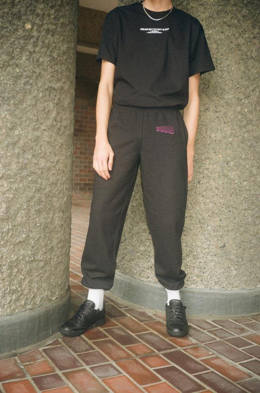 Black Joggers With Violet Dream Embroidery - Dreambutdonotsleep