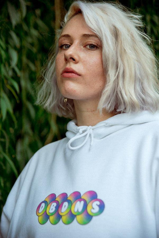 Hoodie in White with Geometric Bubble Logo Print - Dreambutdonotsleep