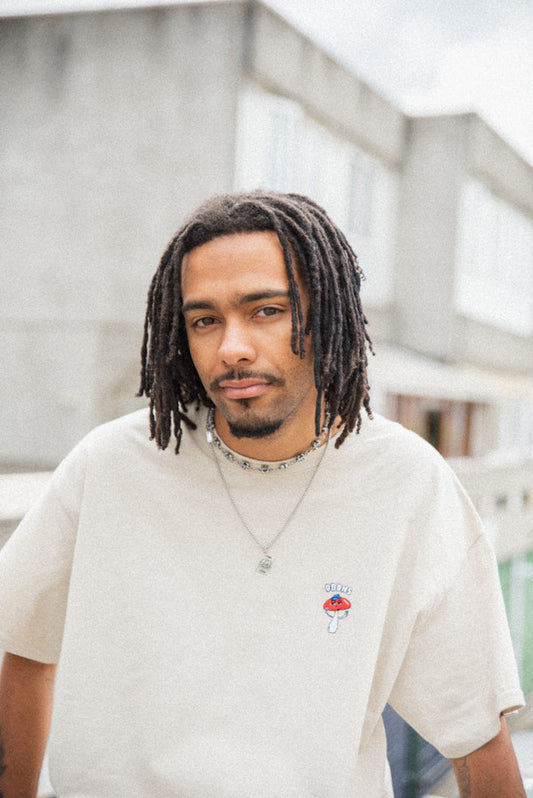 Short Sleeve Tshirt in Sand with Bro Shroom Embroidery