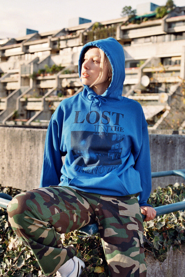 Royal Blue Hoodie With Printed 'Lost In The Unknown' Design