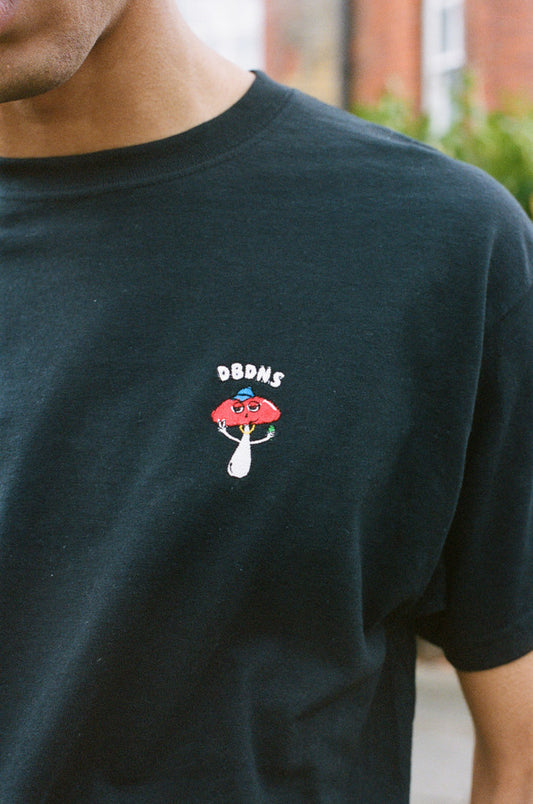 Short Sleeved T-Shirt in Black With Embroidered Bro Shroom