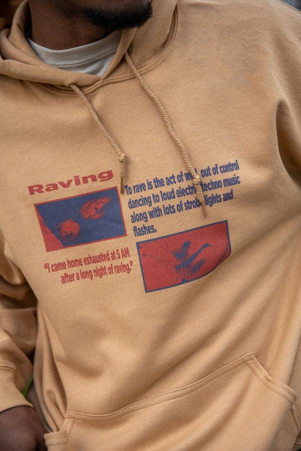Hoodie in Old Gold With Raving Definition Print - Dreambutdonotsleep