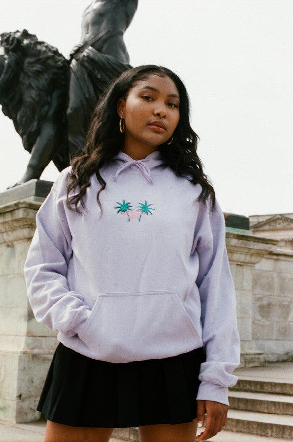 Hoodie in Lilac with Palm Tree Embroidery - Dreambutdonotsleep