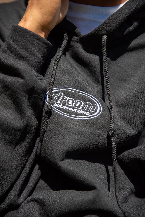 Hoodie in Black With Oval Logo Embroidery - Dreambutdonotsleep