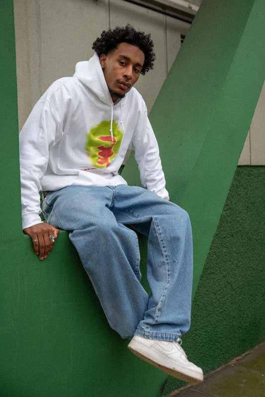 Hoodie in White With Lost In Motion Infrared Print - Dreambutdonotsleep
