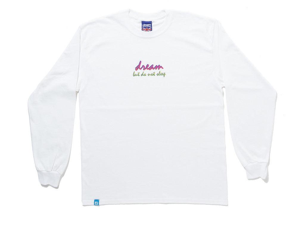 90s Logo Design On White Long Sleeved T-shirt - Dreambutdonotsleep