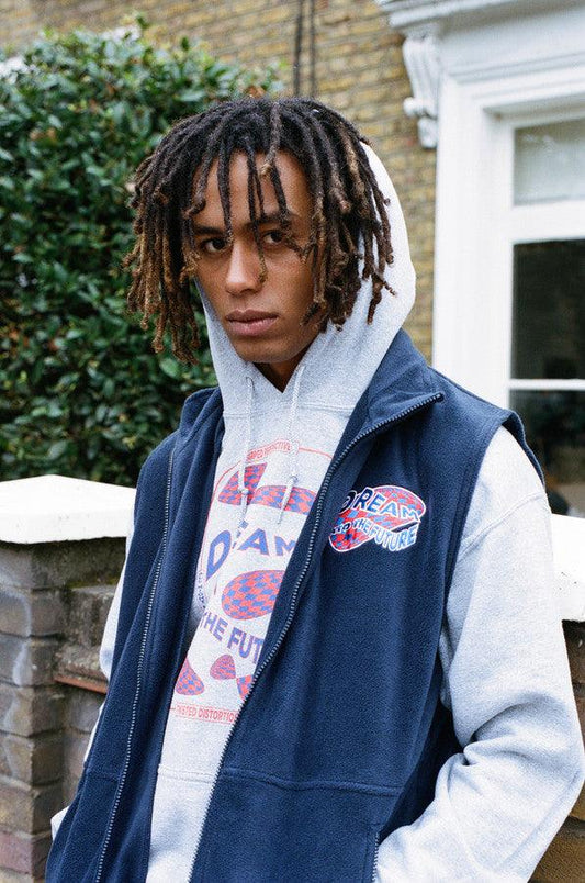 Navy Blue Fleece Gilet With Dream Into The Future Embroidery - Dreambutdonotsleep