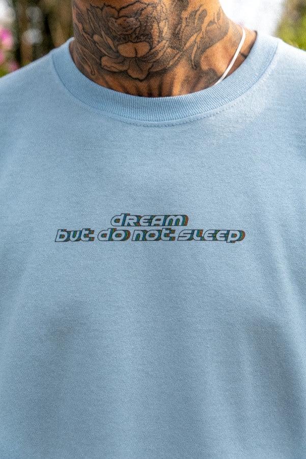 Long Sleeved T-Shirt in Light Blue With Trippy Mushroom Print - Dreambutdonotsleep