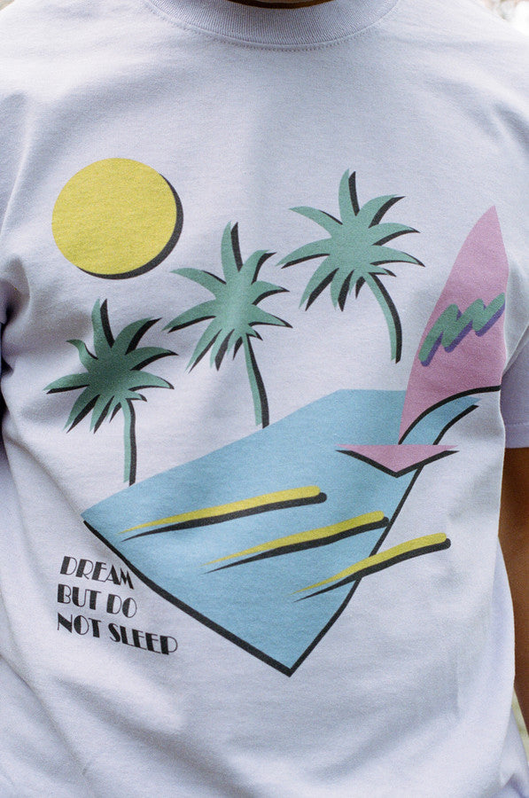 Short Sleeved T-shirt In Light Purple With 80s California Palm Print
