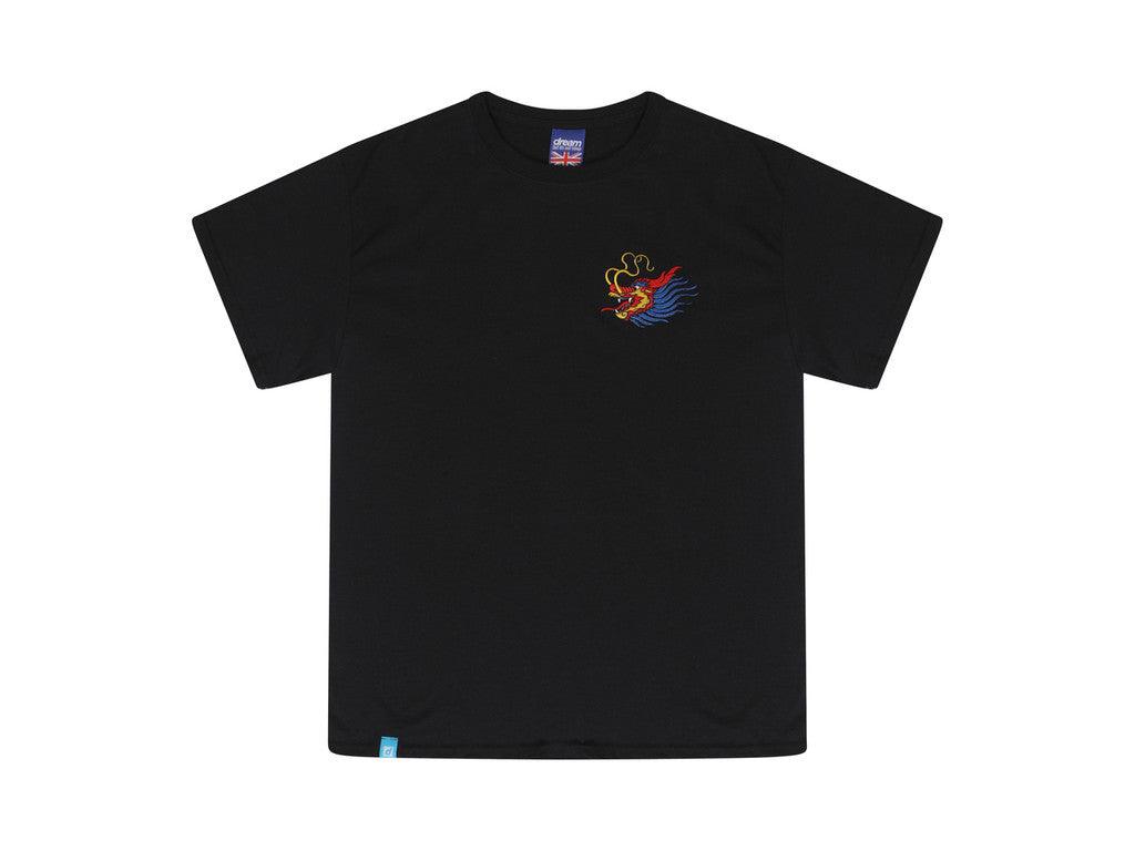 Black T-shirt With Chinese Dragon Embroidered Design - Dreambutdonotsleep