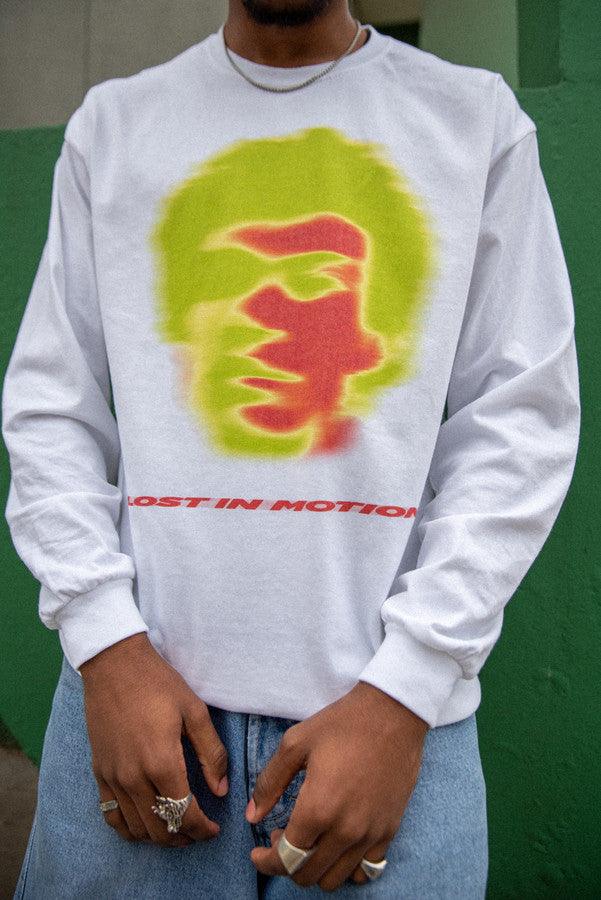 Long Sleeved T-Shirt in White With Lost In Motion Infrared Print - Dreambutdonotsleep
