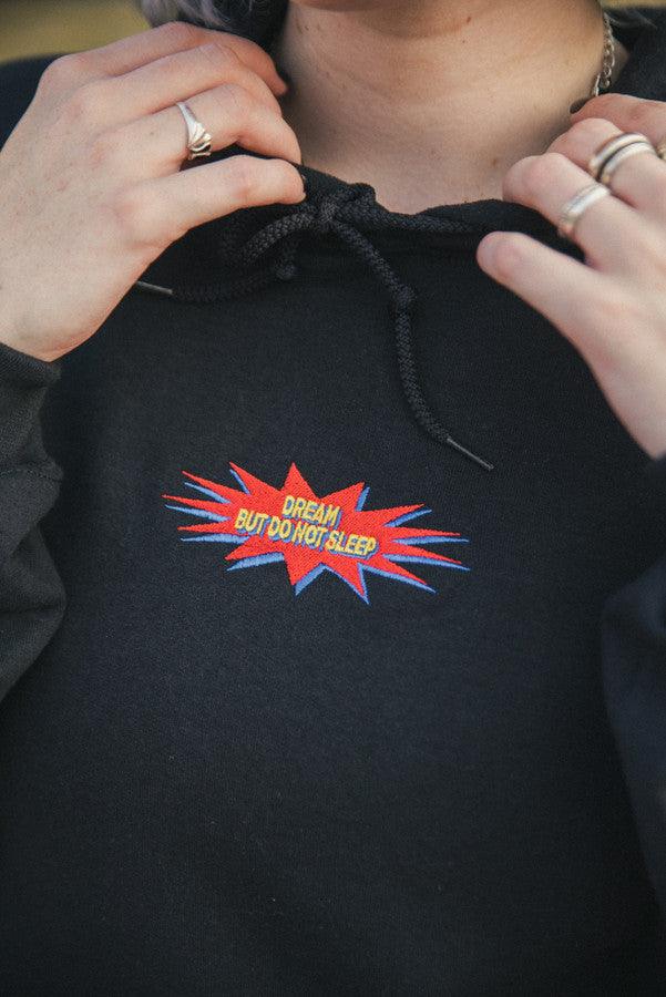 Black Hoodie With POW! Embroidered Logo - Dreambutdonotsleep