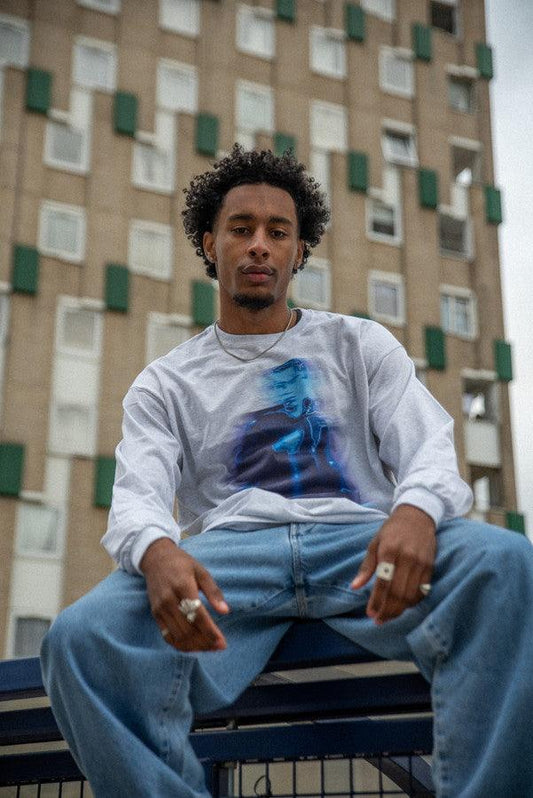 Long Sleeved T-Shirt in Ash Grey With Lost In Motion Infrared Print - Dreambutdonotsleep
