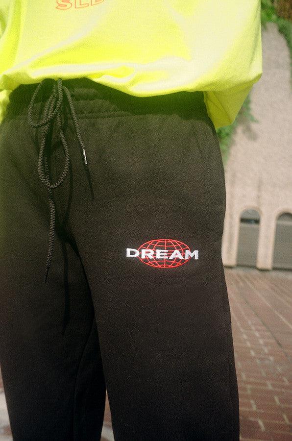 Black Joggers With Dream Globe Embroidery - Dreambutdonotsleep