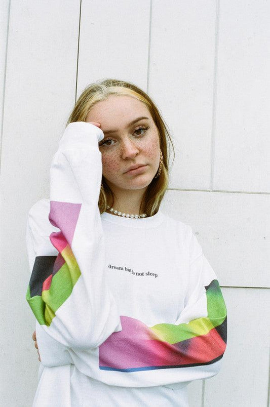 Long Sleeved T-shirt In White With Light Leak Print - Dreambutdonotsleep