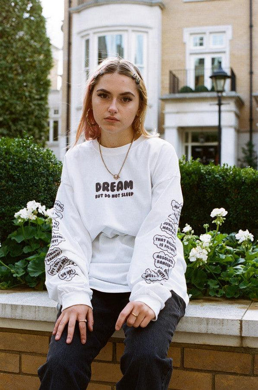 Long Sleeved T-shirt White Party On Bro Mushroom Graphic - Dreambutdonotsleep