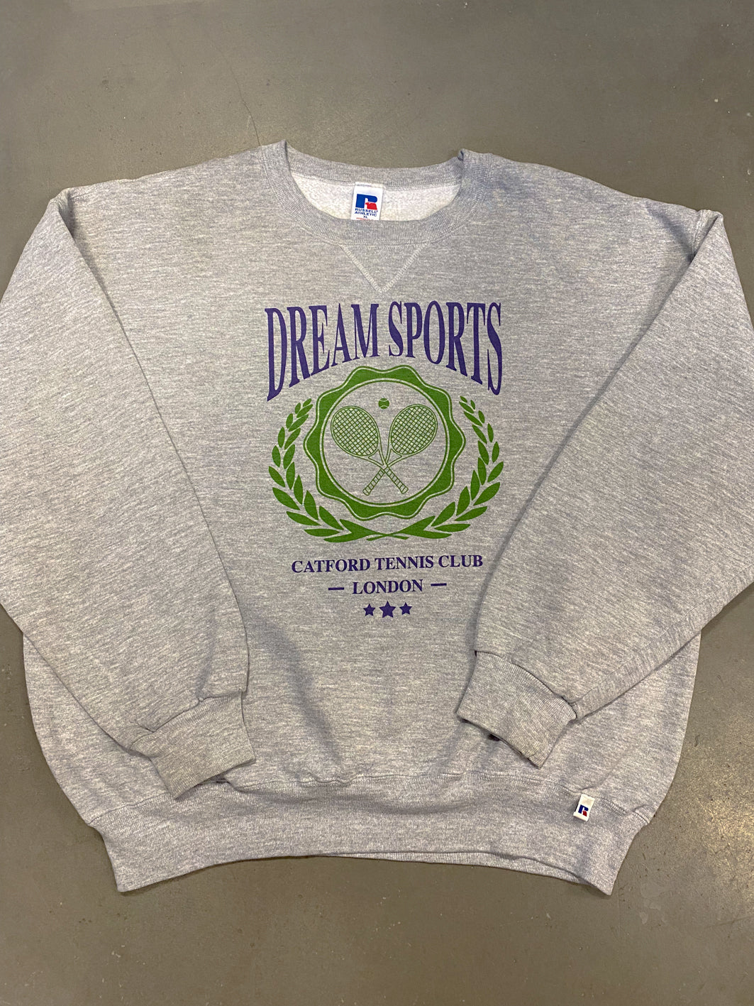 Reworked Russell Athletic Sweatshirt in Grey Dream Sports Print