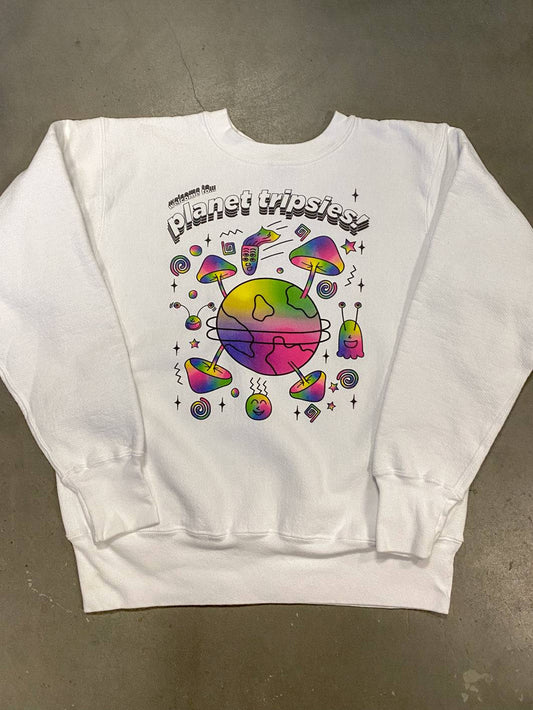 Reworked Champion Sweatshirt in White Planet Tripsies Print