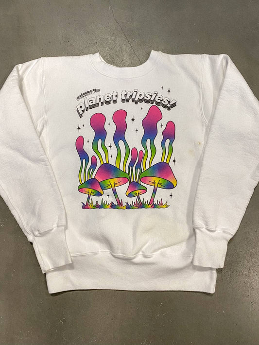 Reworked Champion Sweatshirt in White Planet Tripsies Print
