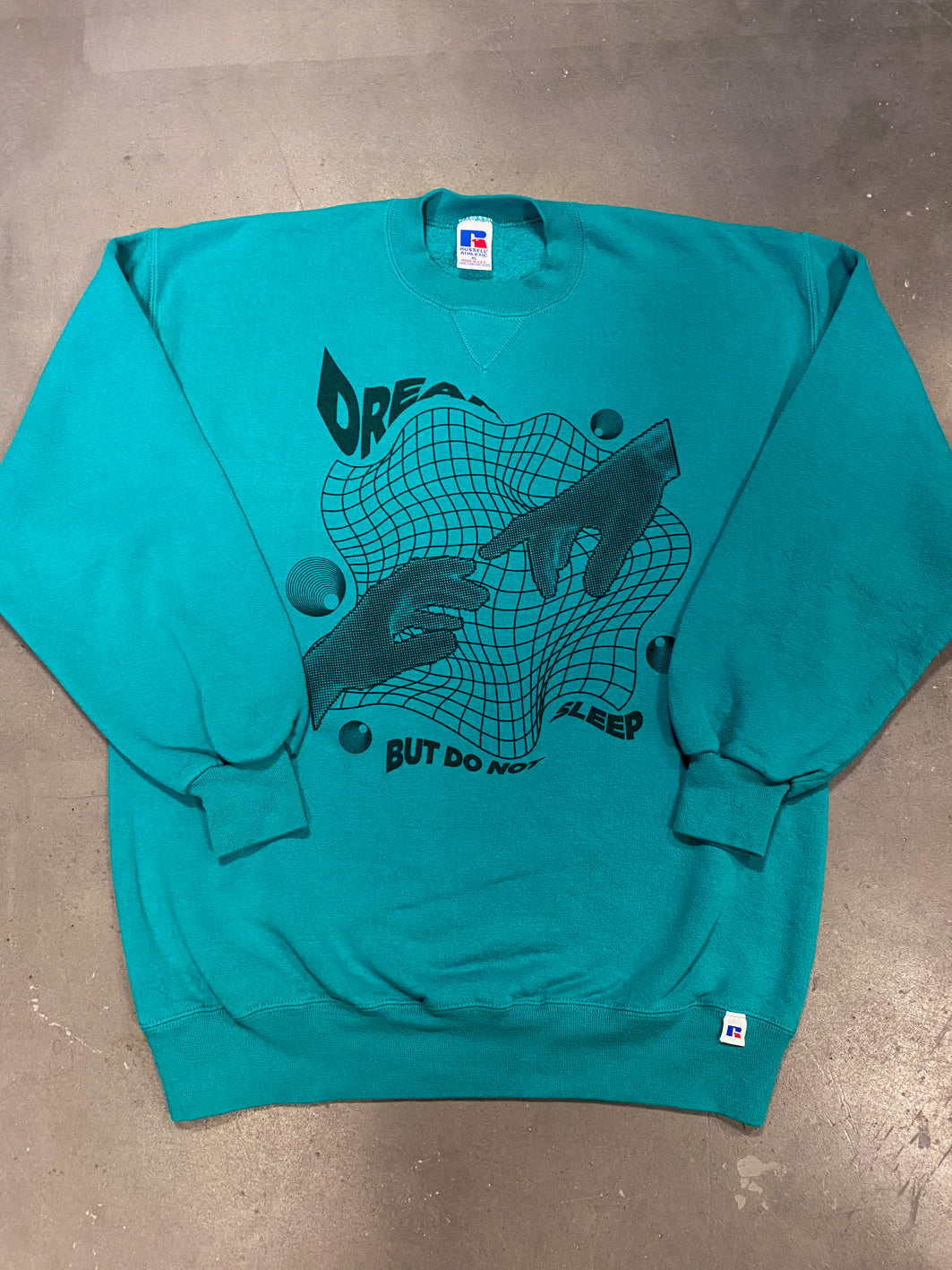 Reworked Russell Athletic Sweatshirt in Turquoise Rave Print